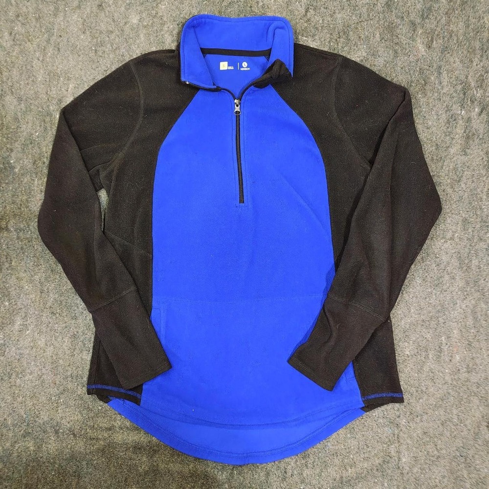 Xersion Womens Blue Black Quarter Zip Fleece Sweatshirt Athleisure Size S